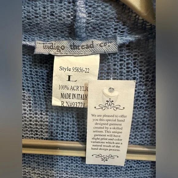 NWT - Gorgeous Indigo Thread Co. Open Front Shawl Collar Lace Border Cardigan - Picture 4 of 5